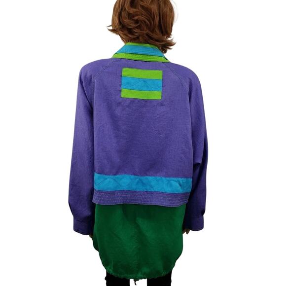 Vintage 80s 90s JGallery Colorblock Windbreaker Parka Trench Purple Green Blue L - Picture 9 of 12